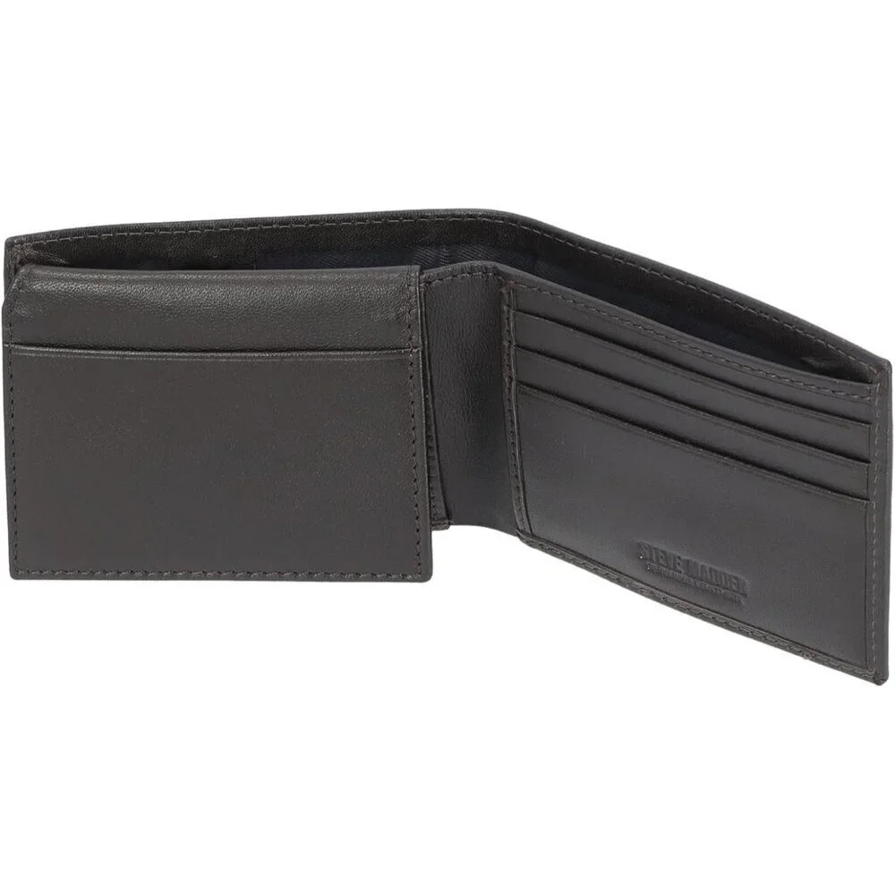 🆕Steve Madden Mens Slim Leather Wallet with Extra Capacity Attached Flip Pocket